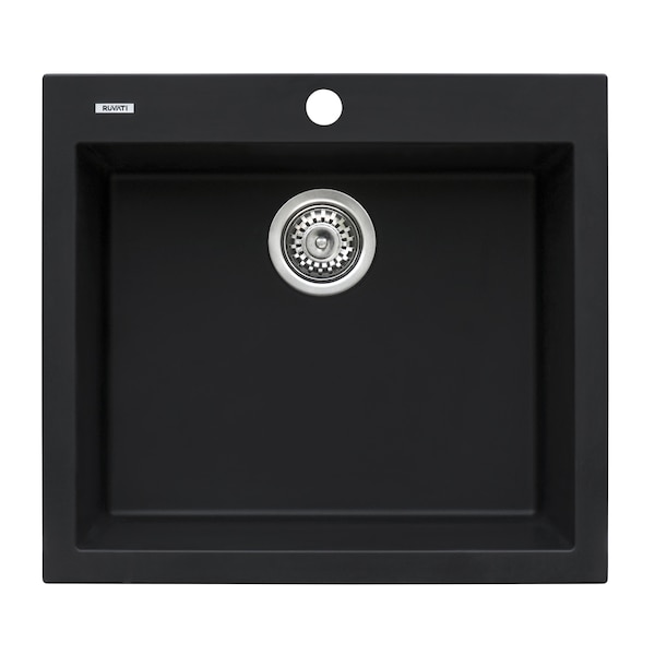 Ruvati 22"x20" Dual-Mnt Granite Composite Sgl Bowl Kitchen Sink, Blk RVG1022BK - main